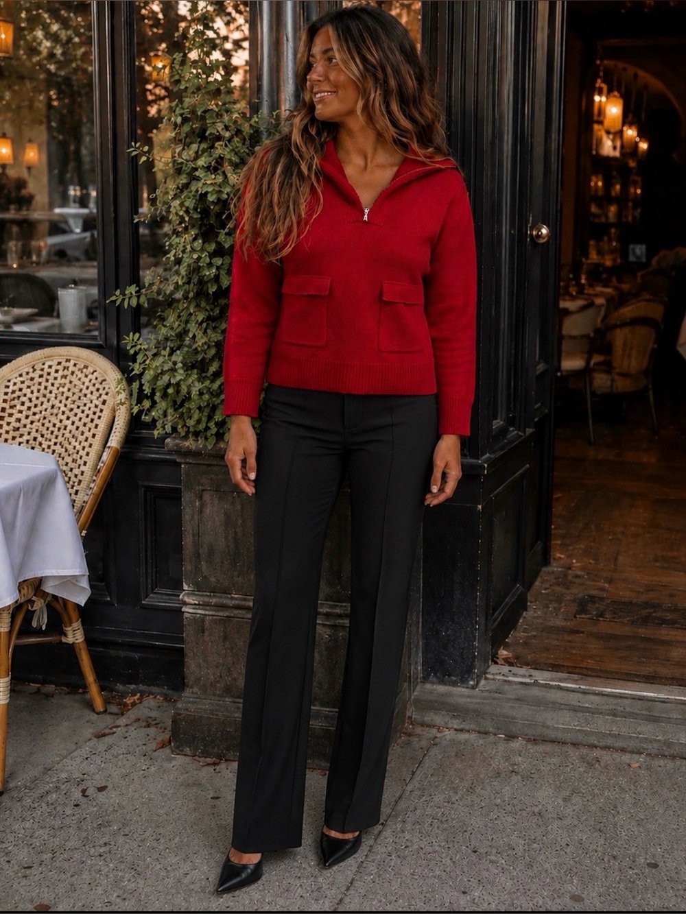 Anthropologie Red Half-Zip Sweater